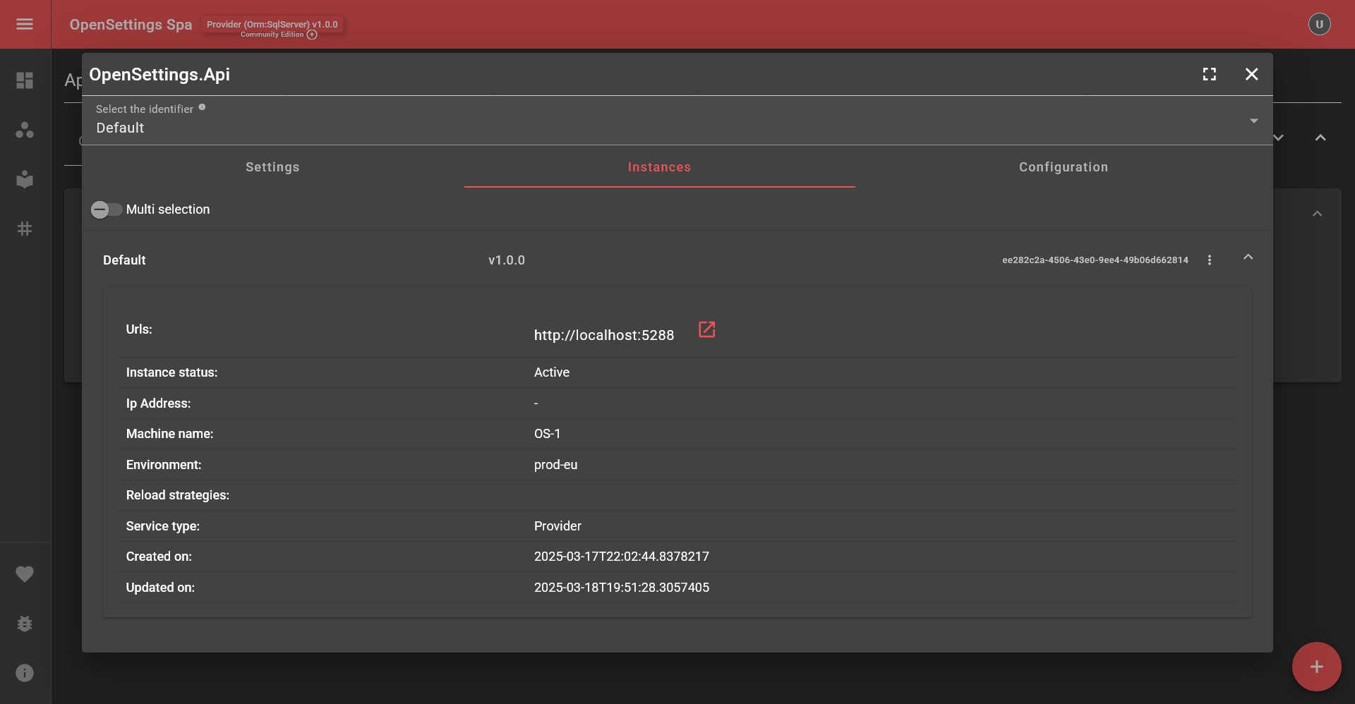Settings Page Guide App View Page Instances Tab
